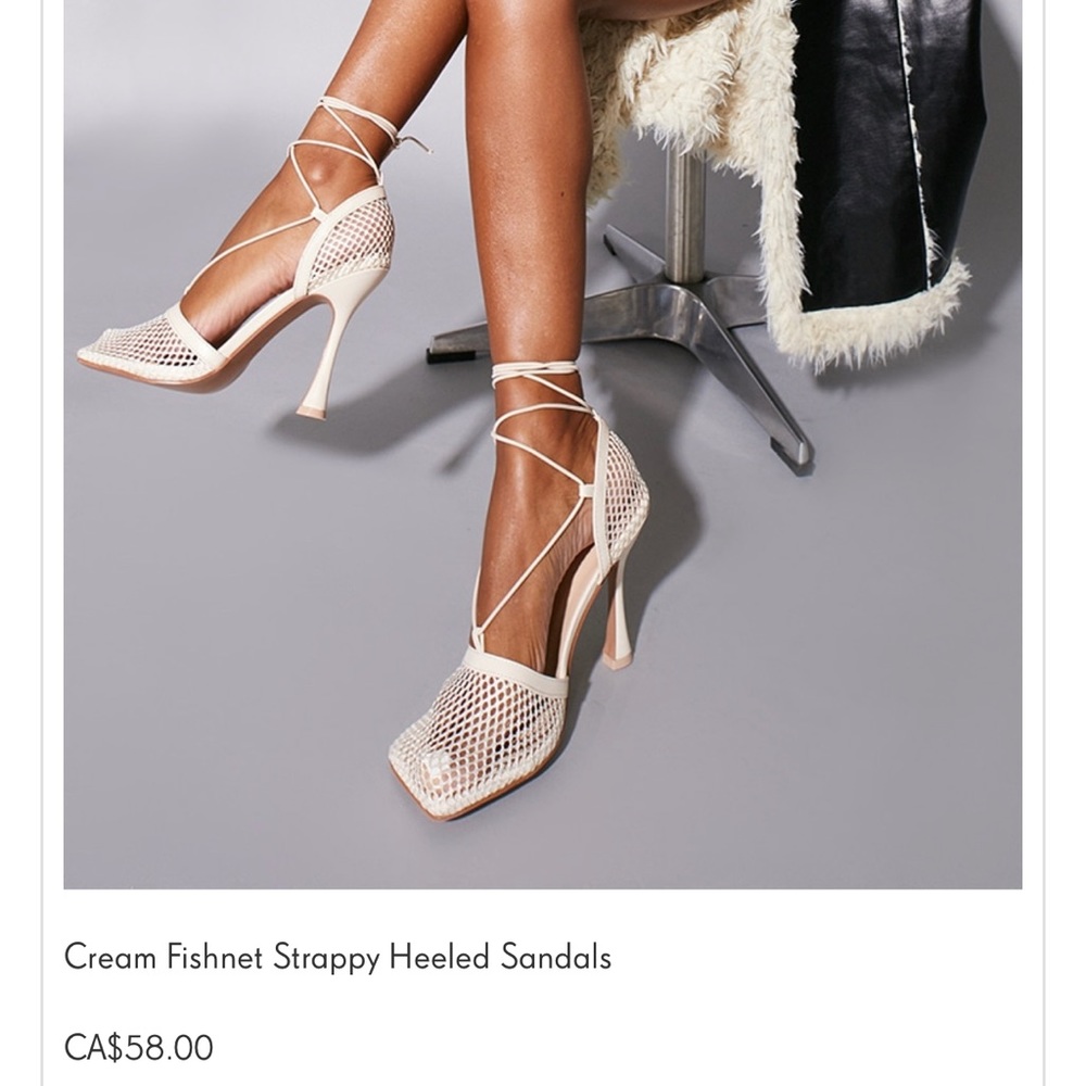 Cream Fishnet Strappy Heeled Sandals